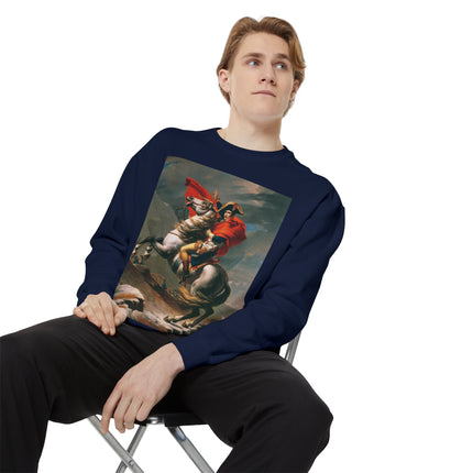Napoleon Crossing the Alps by Jacques-Louis David Unisex Garment-Dyed Sweatshirt