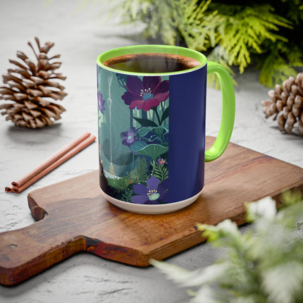 The Lady Of The Moonlit Fountain Colorful Mugs – Art Deco Botanical Serenity