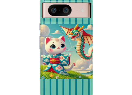 Geisha Kitten and the Dragon Kite Phone Cases