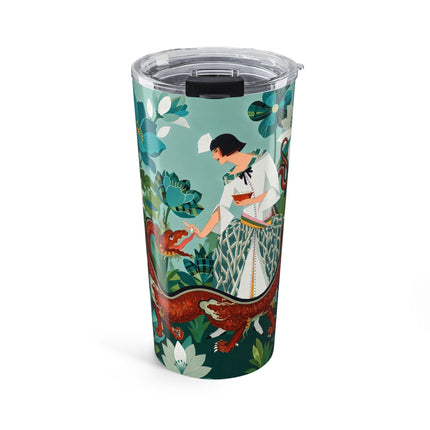 🐉🌿 The Dragon Keeper Tumbler, 20oz – Art Deco Floral Fantasy