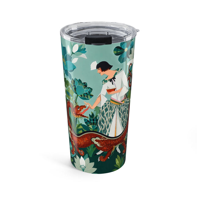 🐉🌿 The Dragon Keeper Tumbler, 20oz – Art Deco Floral Fantasy