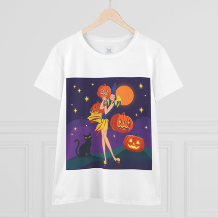 🎃🕯️ Moonlit Pumpkin Masquerade Cotton Tee – Whimsical Halloween Charm