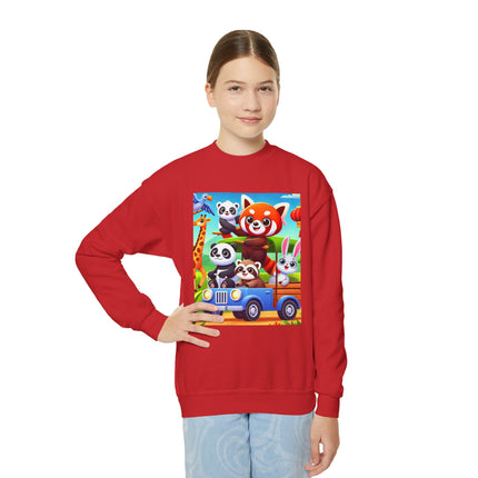 Safari Friends on the Move Youth Crewneck Sweatshirt – Adventure, Friendship & Playful Energy