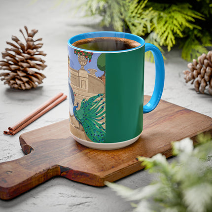 The Peacock's Admiration Colorful Mug (11oz, 15oz) – Rococo Elegance, Peacock Beauty & Garden Charm