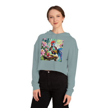 Cyberpunk Rooster Cropped Hooded Sweatshirt