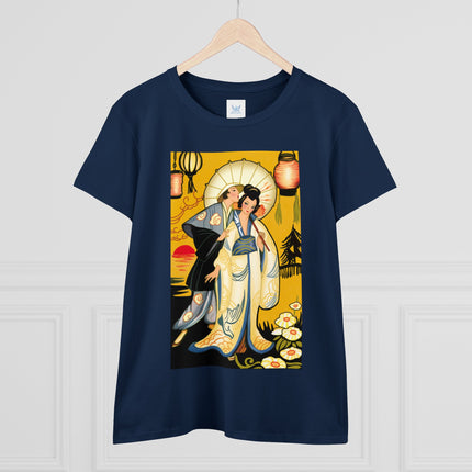 Golden Embrace: A Serene Moment of Love Women's Midweight Cotton Tee
