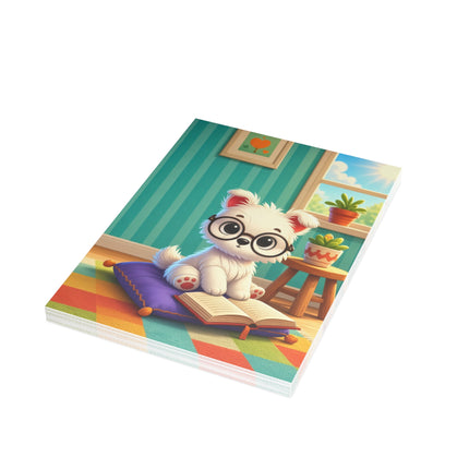 🐶📚 The Little Puppy Bookworm Greeting Card – Whimsical Reading Adventure