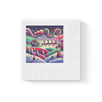 Festive Reindeer Flight White Coined Napkins