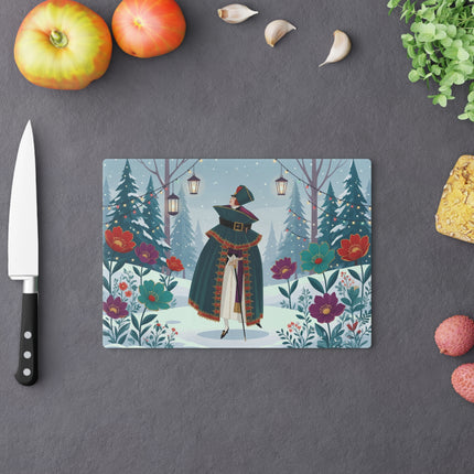 🏮❄️ The Winter Lantern Promenade Glass Cutting Board – Art Deco Holiday Fantasy