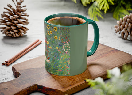 Farm Garden with Sunflowers by Gustav Klimt Colorful Mugs (11oz, 15oz)