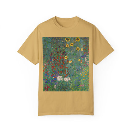 Farm Garden with Sunflowers by Gustav Klimt Unisex Garment-Dyed T-shirt