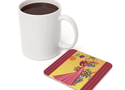Elegant Holiday Woman with Gifts Cork Back Coaster