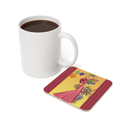 Elegant Holiday Woman with Gifts Cork Back Coaster