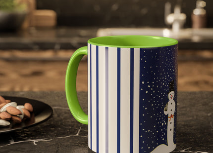 Snowman in Falling Snow Colorful Mugs (11oz, 15oz)