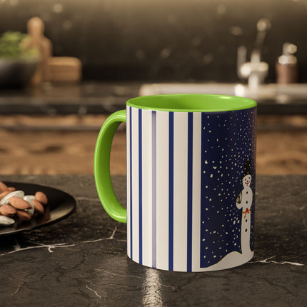 Snowman in Falling Snow Colorful Mugs (11oz, 15oz)