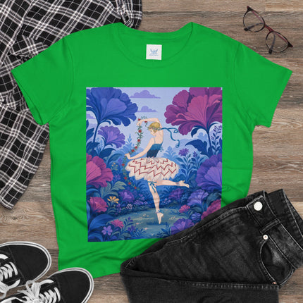🌸🩰 The Enchanted Garden Ballet Cotton Tee – Art Deco Floral Whimsy