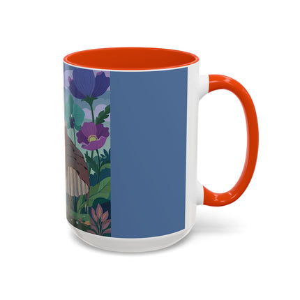 The Lady And The Enchanted Heron Colorful Mugs – Art Deco Botanical Elegance