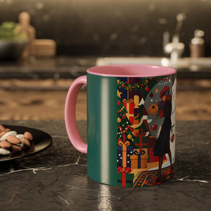 ☃️🎄 The Snowman's Christmas Companion Colorful Mug – Art Deco Holiday Fantasy