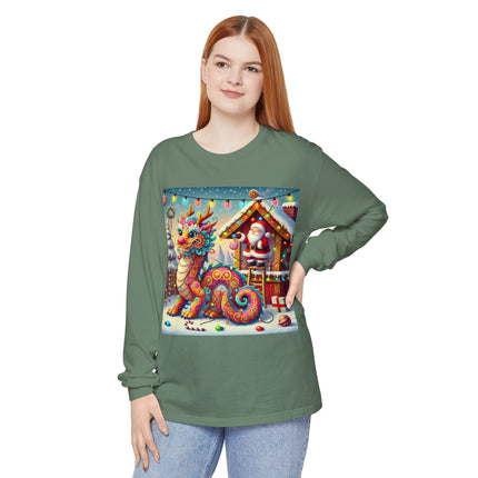 Playful Dragon's Christmas Unisex Garment-dyed Long Sleeve T-Shirt