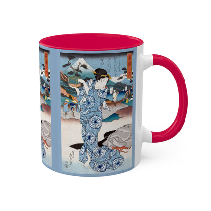 Japanese woman woodblock print by Keisai Eisen Colorful Mugs, 11oz