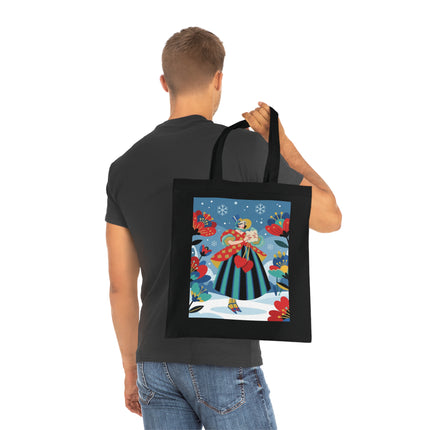 ❤️❄️ The Winter Heart Messenger Cotton Tote Bag – Art Deco Winter Enchantment