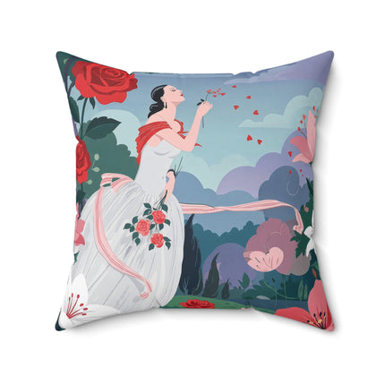 🌹💌 The Garden Of Blown Kisses Square Pillow – Art Deco Floral Romance