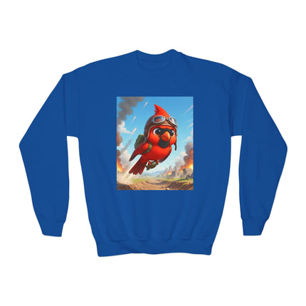 Cardinal Dive Bomber Youth Crewneck Sweatshirt – Action, Courage & High-Flying Adventure