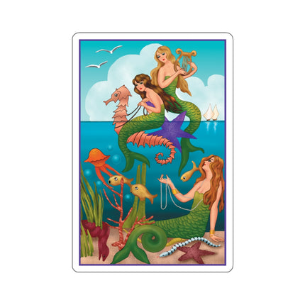 Three Mermaids with Strings of Pearls by Carlo Chiostri Kiss-Cut Stickers (4 Sizes)