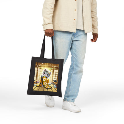Playful Kitten in the Tea Room Cotton Canvas Tote Bag – Curious Charm & Cozy Whimsy