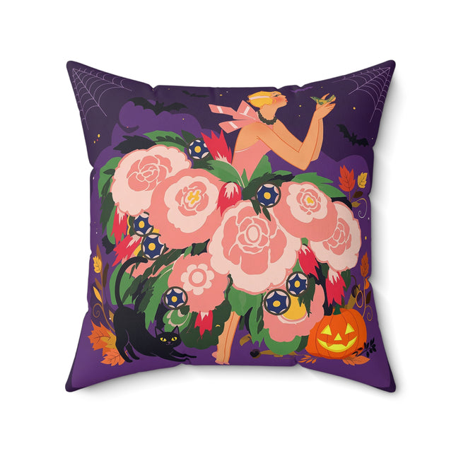 🌹🎃 The Lady Of The Haunted Rose Garden Square Pillow – Romantic Halloween Charm