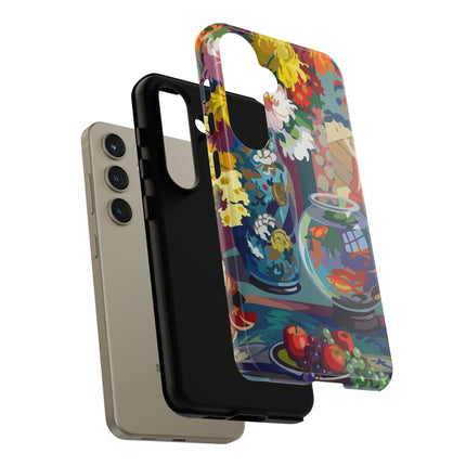 Floral Fishbowl Still Life Phone Case – Vibrant Harmony & Colorful Life