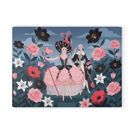 🌹🎭 The Ladies Of The Midnight Rose Garden Glass Cutting Board – Art Deco Masquerade Elegance