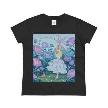 🌸🐇 The Secret Blossom Garden Cotton Tee – Art Deco Spring Whimsy