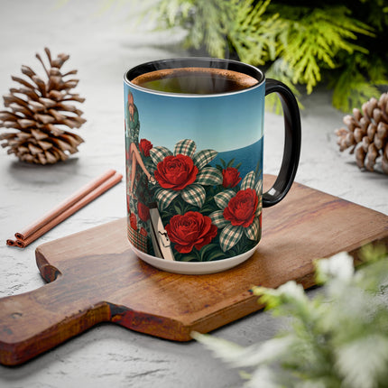 ⛵🌹 The Seaside Rose Traveler Colorful Mug – Art Deco Floral Elegance