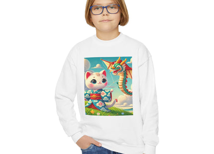 Geisha Kitten and the Dragon Kite Youth Crewneck Sweatshirt
