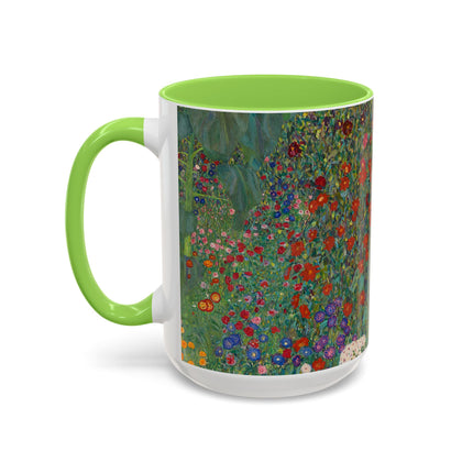 Farm Garden with Sunflowers by Gustav Klimt Colorful Mugs (11oz, 15oz)
