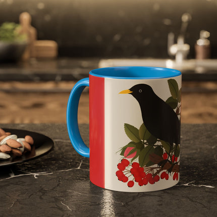 Blackbird & Rose Colorful Mugs – Timeless Elegance & Nature's Harmony