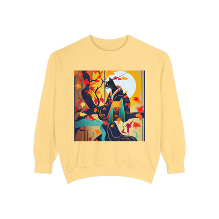 Black Cat in Kimono Unisex Garment-Dyed Sweatshirt