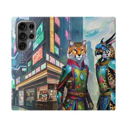 🐆🦜 Cybernetic Duets Flip Case – Neon Elegance & Digital Harmony