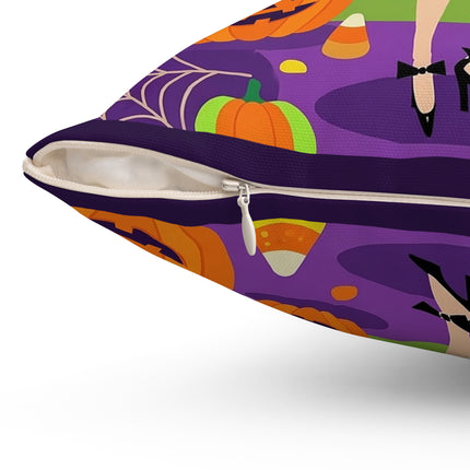 🍬🎃 The Lady Of Candy Corn Hollow Square Pillow – Colorful Halloween Charm