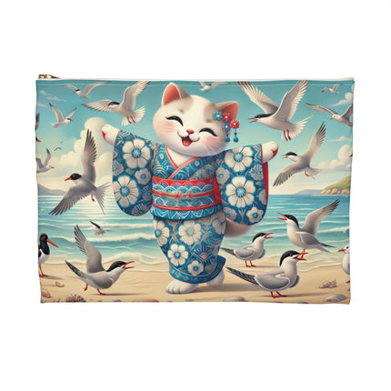 Geisha Kitten by the Seaside Accessory Pouch – Coastal Whimsy & Serene Grace