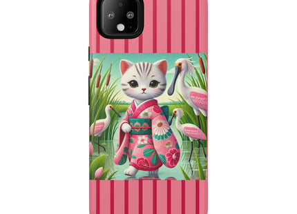 Geisha Kitten Strolls Among the Spoonbills Phone Cases
