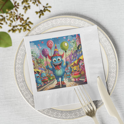 Monster Parade Madness White Coined Napkins