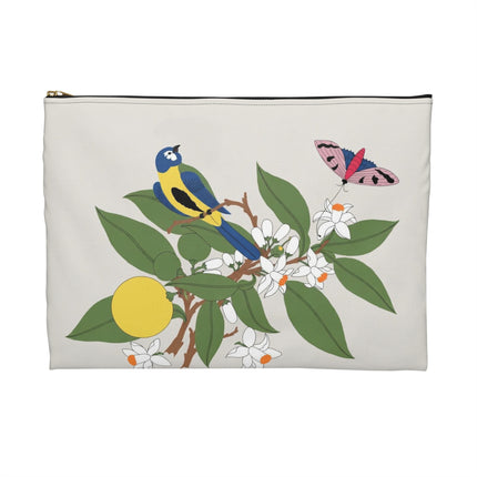 Blue Tit & Butterfly Accessory Pouch – Elegant Charm & Springtime Grace