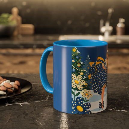 💙🌼 The Bluebell Christmas Promenade Colorful Mug – Art Deco Holiday Fantasy