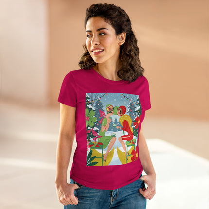 ☕❄️ Christmas Tea In The Snow Garden Cotton Tee – Art Deco Holiday Friendship
