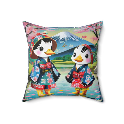 Rainy Day Ducks Spun Polyester Square Pillow