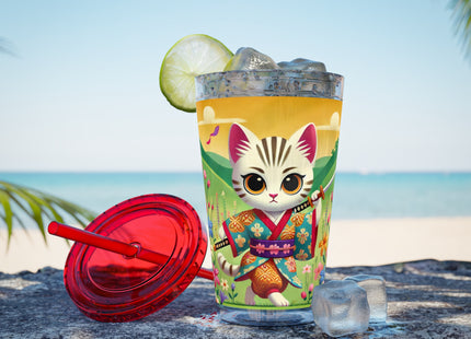 Samurai Kitten Sunsplash Tumbler with Straw, 16oz