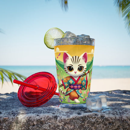 Samurai Kitten Sunsplash Tumbler with Straw, 16oz
