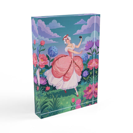🎭🌸 The Lady Of The Garden Masquerade Acrylic Art Block – Art Deco Fashion Illustration